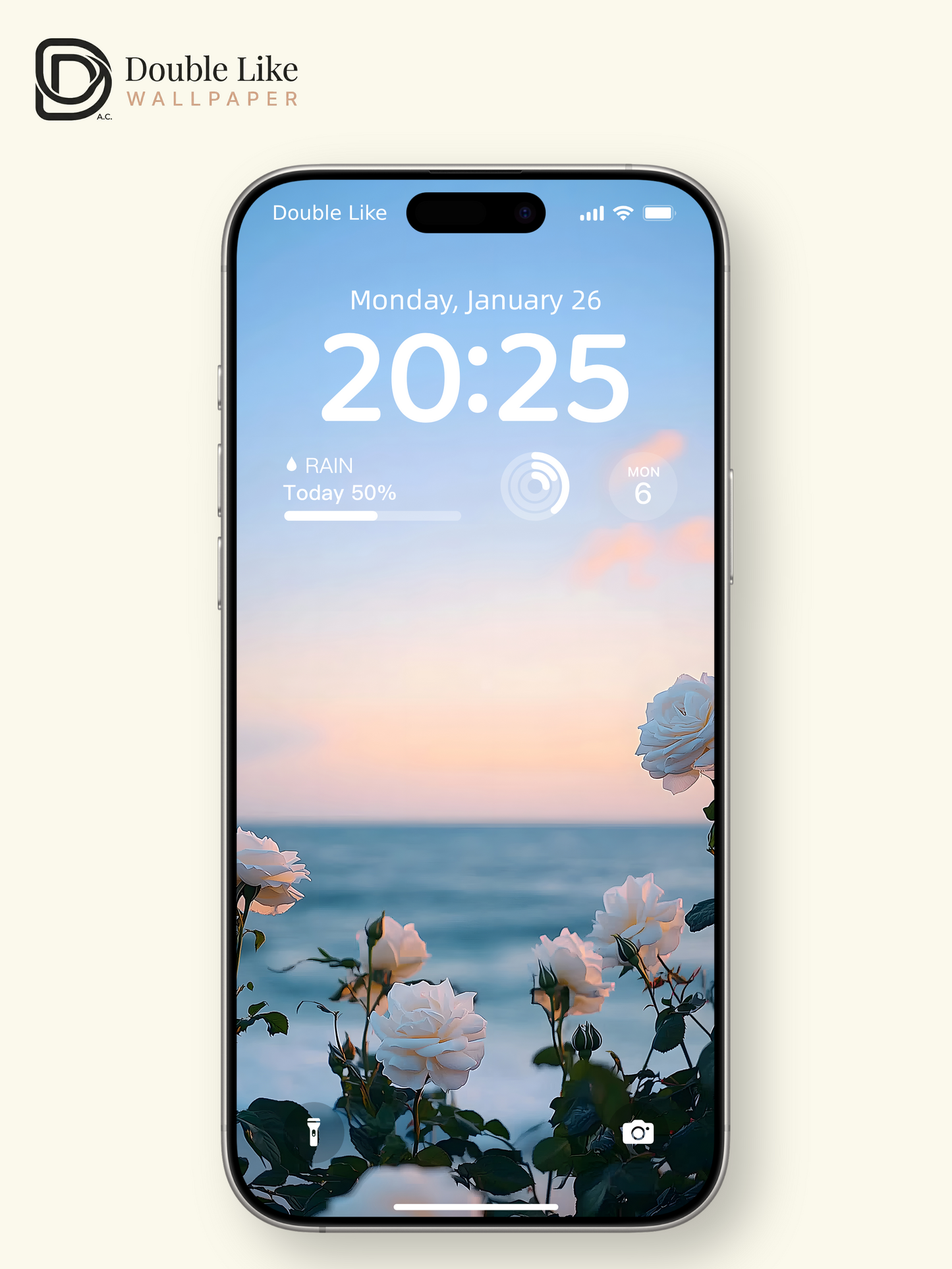 Romantic White Roses Pastel Ocean Sunset Lock Screen Wallpaper Pack [#ZJYX0441]