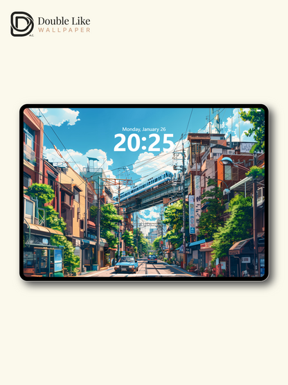 Sunny Blue Sky Summer Japanese Street Train Anime Aesthetic Wallpaper Pack [#WGF103]