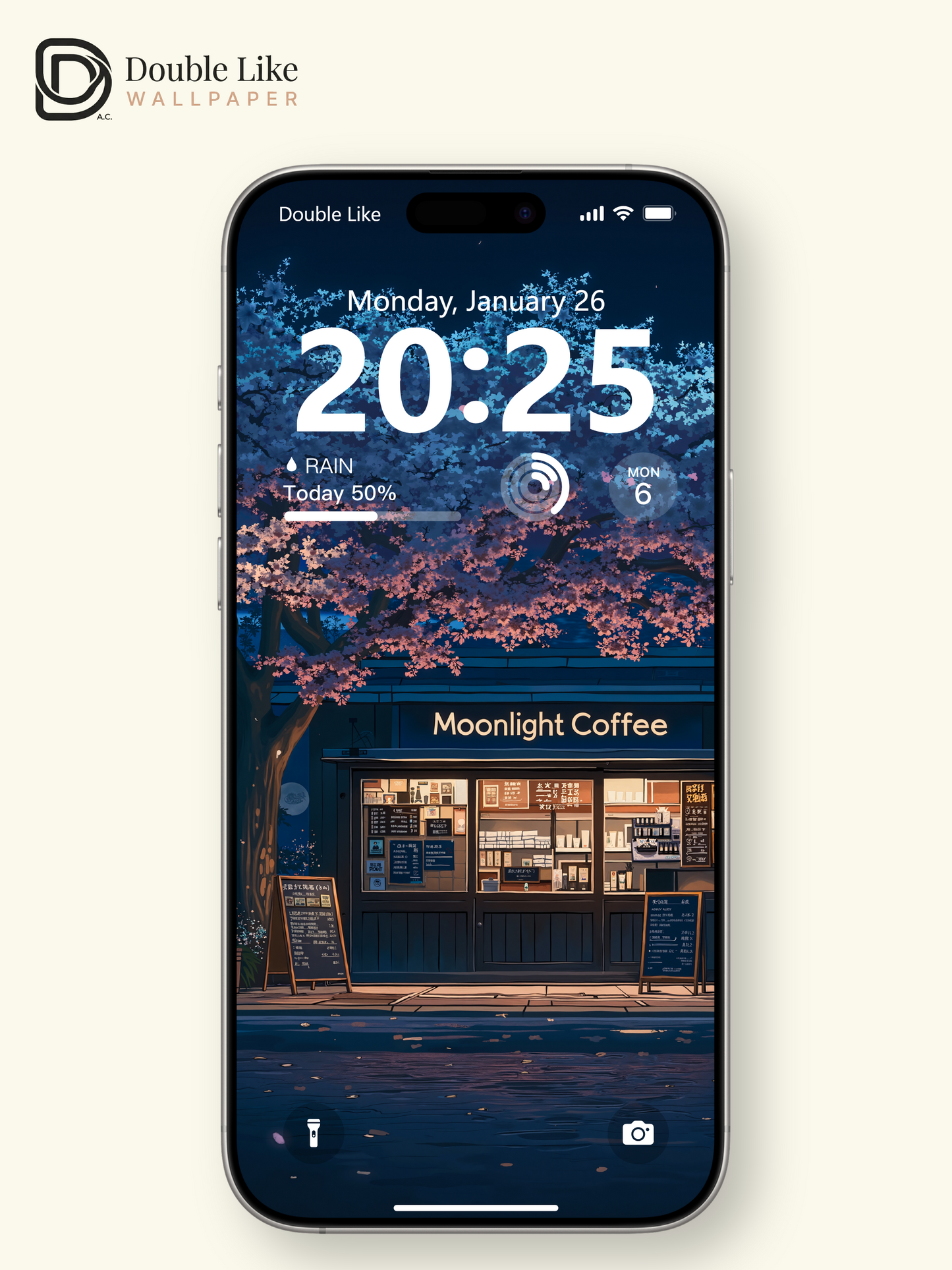 Night Cherry Blossom Cafe Moonlight Romantic Anime Aesthetic Wallpaper Pack [#WGF012]