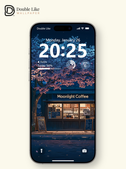 Night Cherry Blossom Cafe Moonlight Romantic Anime Aesthetic Wallpaper Pack [#WGF012]