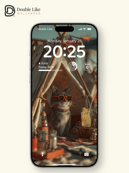 Cute Cool Cat Beach Glamping Summer Aesthetic Wallpaper Pack [#JJ1351]