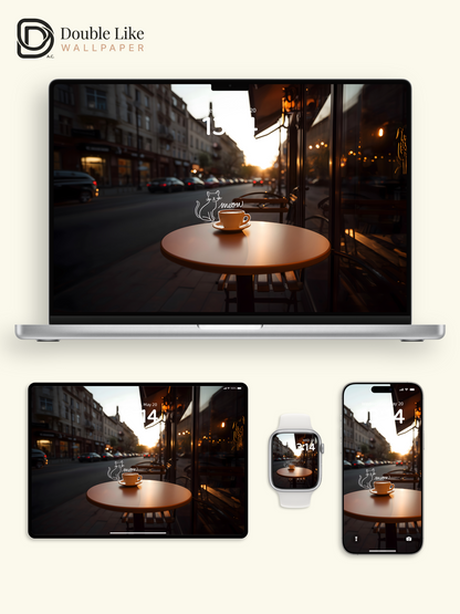 Cozy Cafe Street Golden Hour Aesthetic Wallpaper [#ZJYX0730]
