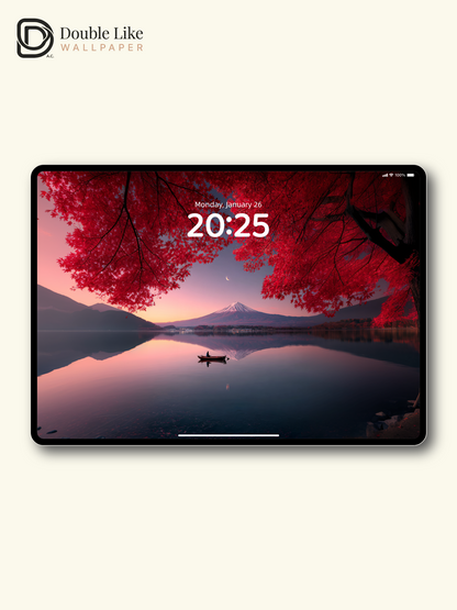 Mount Fuji Autumn Maple Leaf Lake Sunset Dreamy Landscape Aesthetic Wallpaper Pack [#JJ1217]