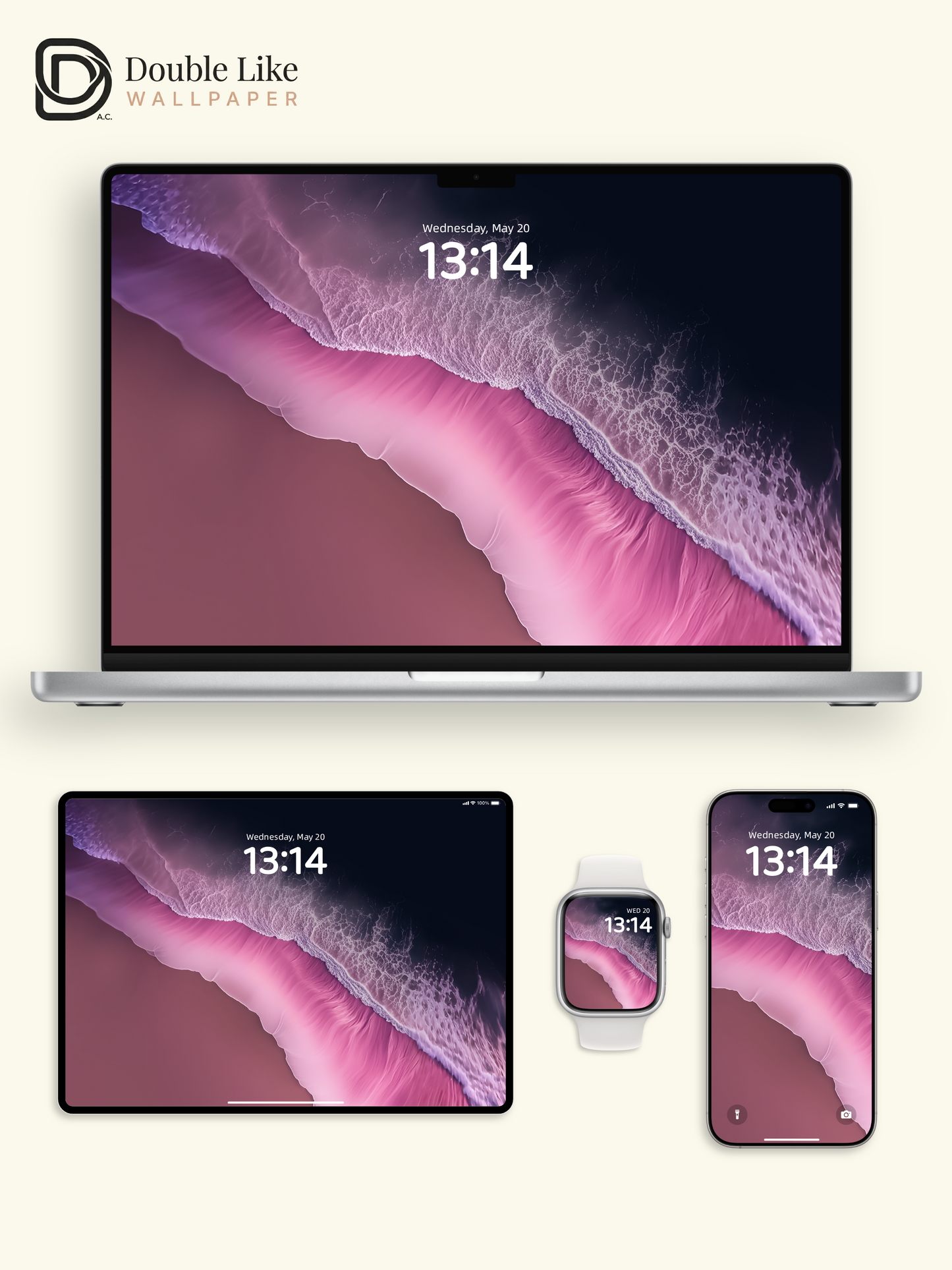 Pink Dreamy Ocean Waves Minimalist Aesthetic Landscape Wallpaper Pack [#ZMY534]