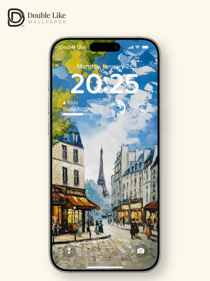 Romantic Paris Street Eiffel Tower Oil Painting Full Wallpaper Set [#ZMY007]