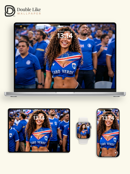 Happy Cape Verde Female Football Fan Portrait Wallpaper Pack [#HWWc019]