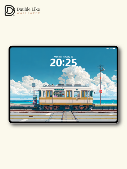 Coastal Train Crossing Summer Sky Anime Aesthetic Wallpaper Pack [#WGF034]