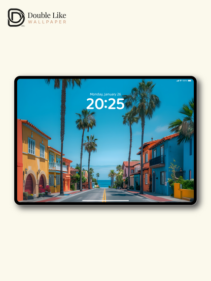 Sunny Coastal Street Palm Trees Summer Travel Lock Screen Wallpaper Pack [#ZJYX0164]