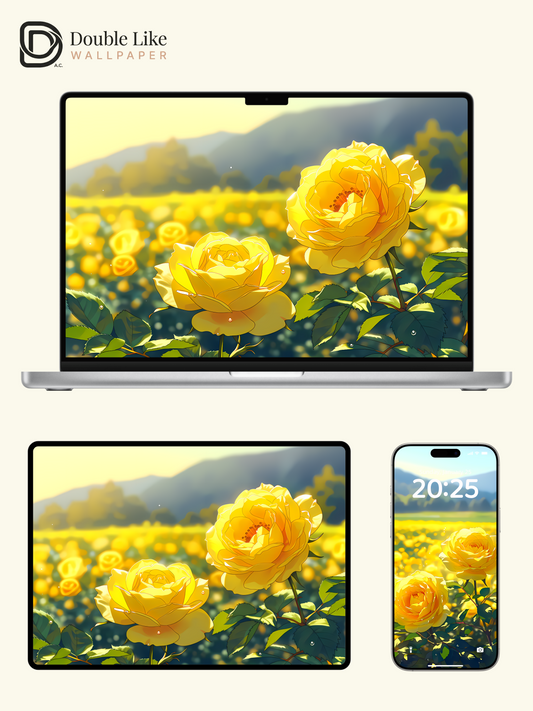 Aesthetic Yellow Rose Flower Field Morning Sunlight Digital Art Wallpaper Pack [#LFHL1030]