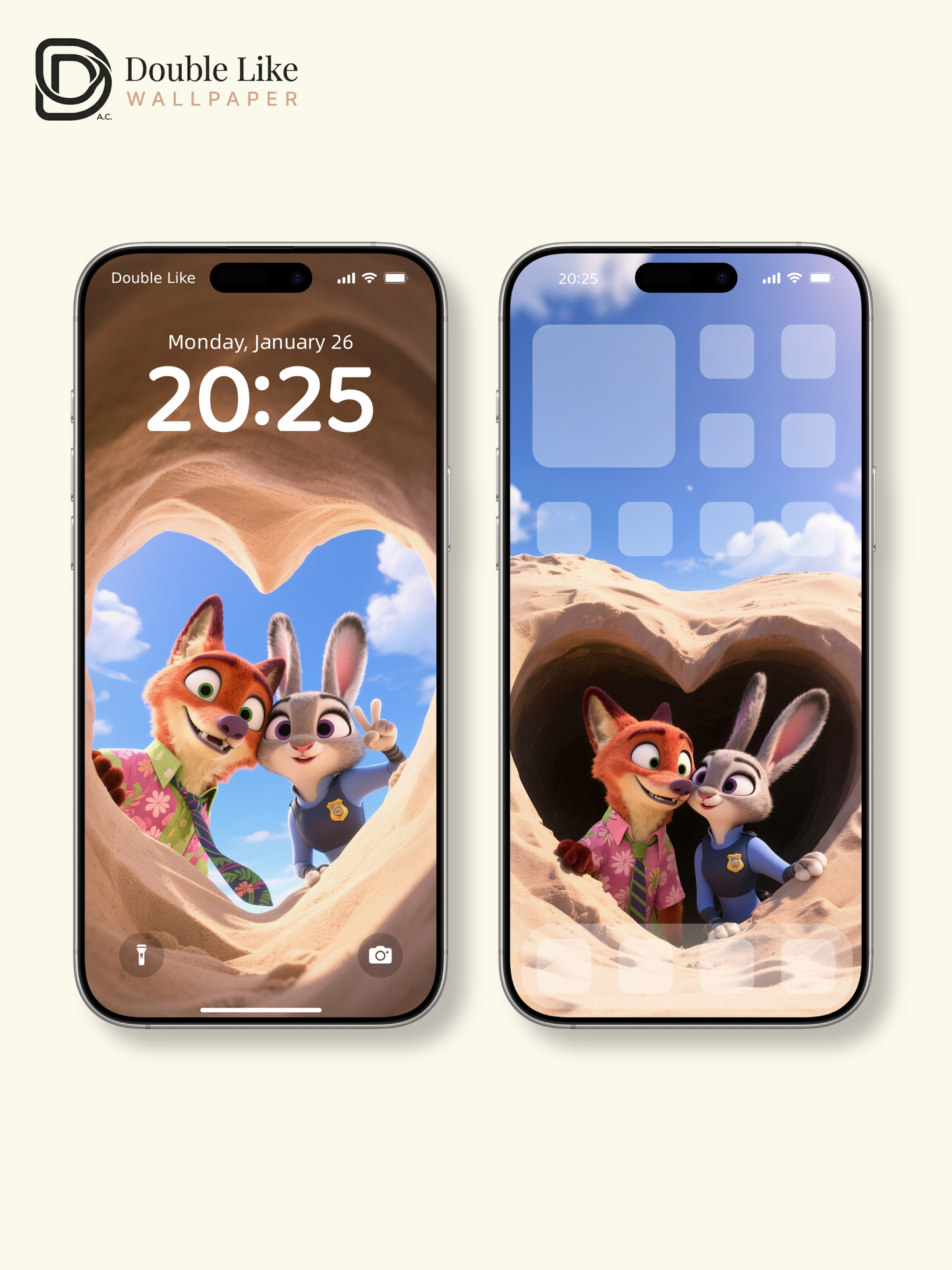 "Heart in the Sand" — Romantic Cute Duo Wallpaper Set [#D38]