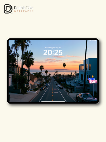 Coastal Street Sunset Golden Hour Palm Tree Aesthetic Landscape Wallpaper Pack [#JJ1358]