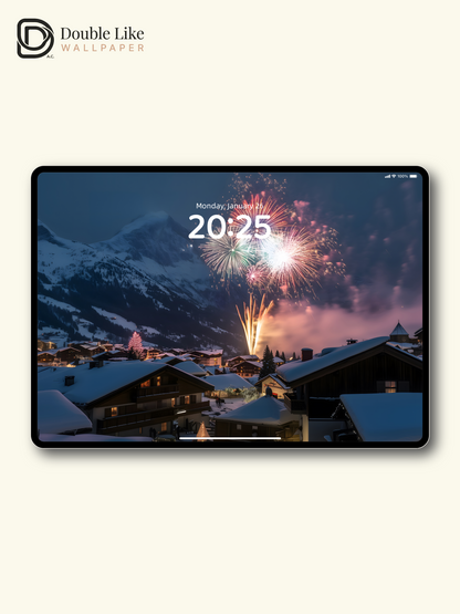 New Year Fireworks Snow Mountain Winter Holiday Wallpaper [#ZJYX0370]