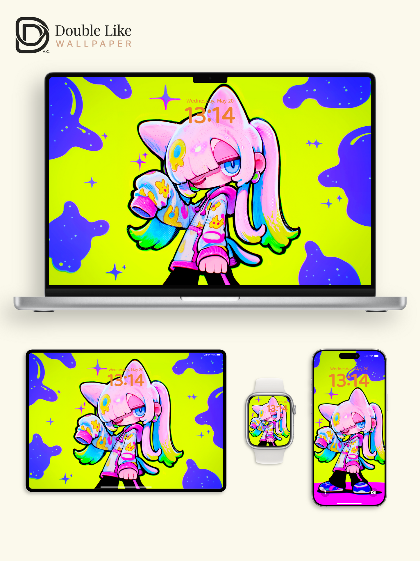 Neon Summer Anime Girl Wallpaper Pack - Cute Pop Art [#GG1363]