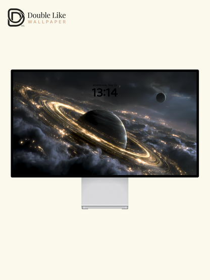 Golden Ring Saturn Dreamy Cosmic Galaxy Illustration Wallpaper Pack [#LFHL1003]