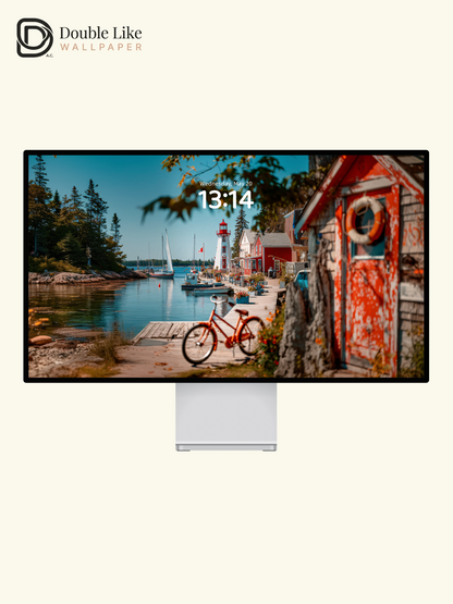 Coastal Harbor Lighthouse & Red Bicycle Aesthetic Wallpaper Pack [#JJ1329]