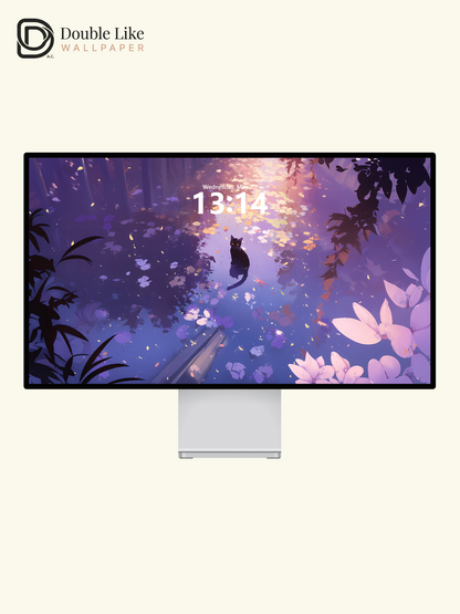 Mystical Purple Pond Black Cat Dreamy Digital Art Wallpaper Pack [#WGF008]