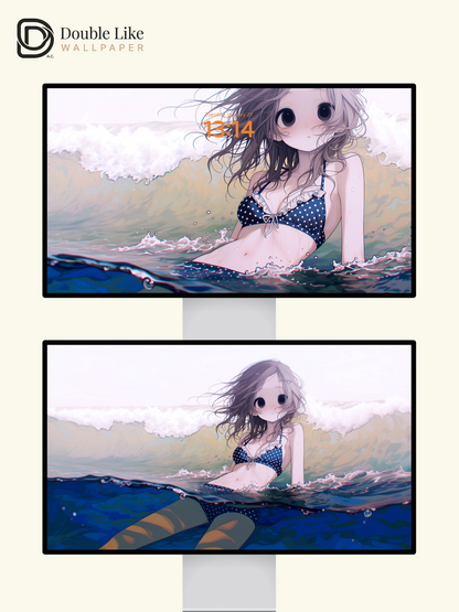 Cute Anime Beach Girl Summer Ocean Breeze Aesthetic Wallpaper Pack [#HW1469]
