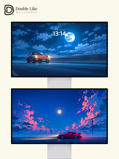 Midnight Cruise | Retro Sports Car Moonlit Aesthetic Wallpaper [#LFHL1019]