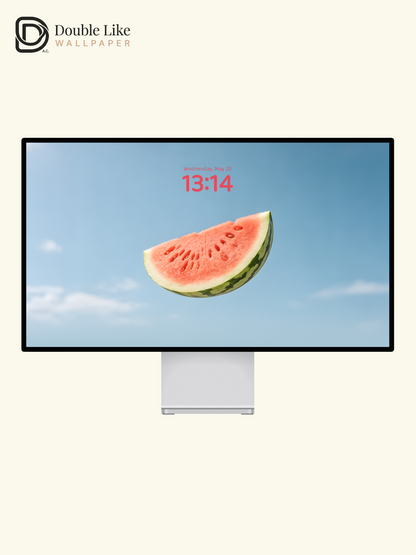 Floating Fresh Watermelon Slice Blue Sky Minimalist Aesthetic Wallpaper Pack [#ZMY512]