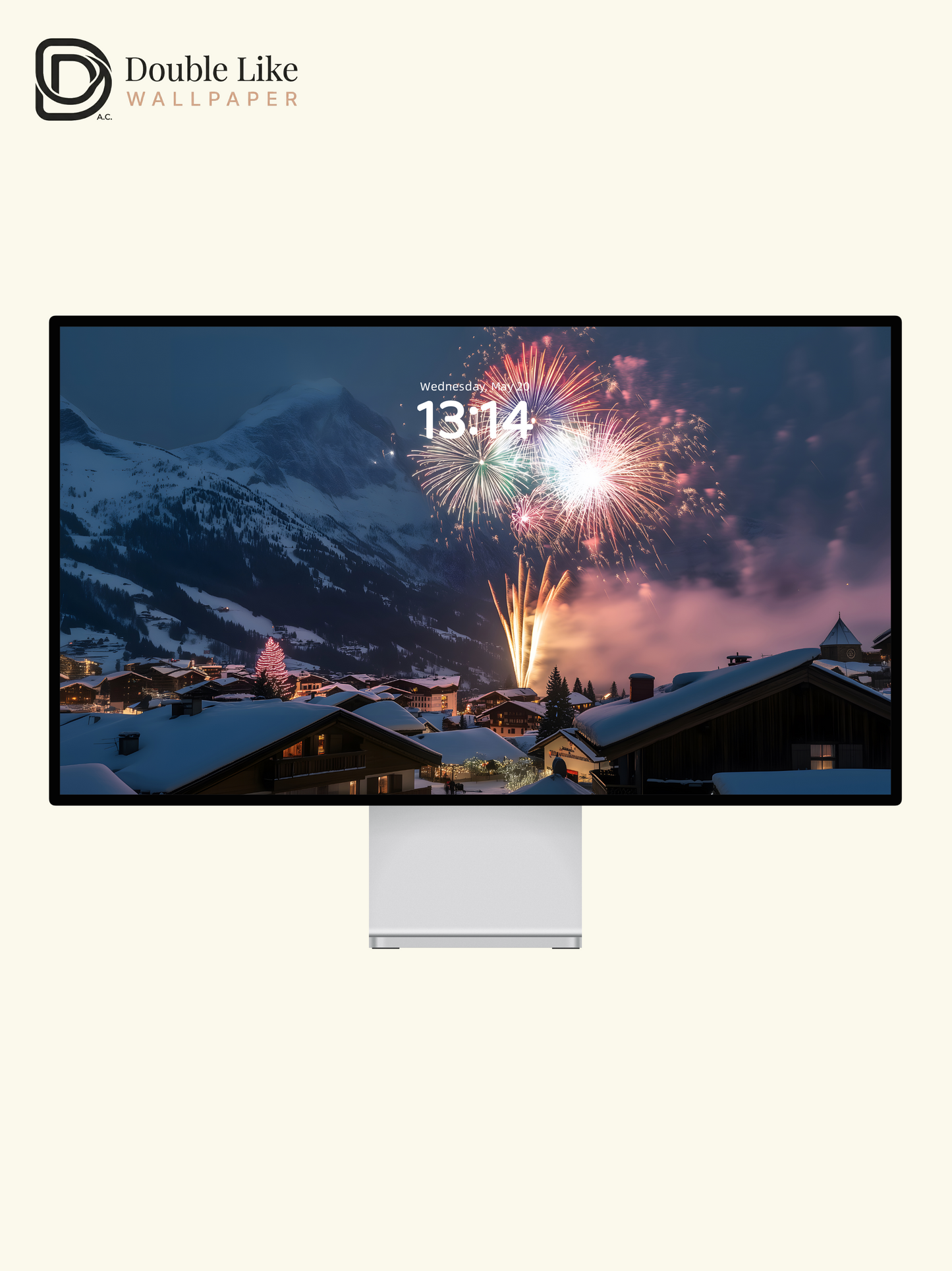 New Year Fireworks Snow Mountain Winter Holiday Wallpaper [#ZJYX0370]