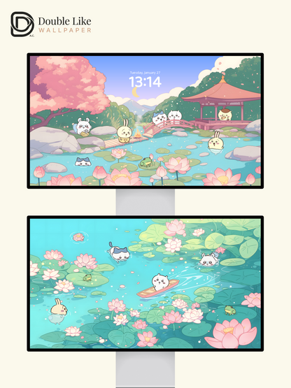 Lotus Pond Pals · Healing Cute Illustration Wallpaper Set [#CKW102]