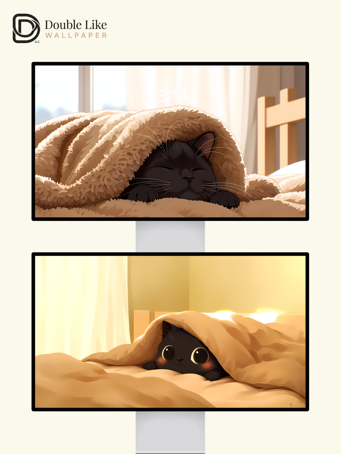Cozy Cute Black Cat Sleeping in Blanket Anime Multi Device Wallpaper Pack [#LFHL1065]