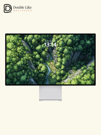Green Forest River Aerial Illustration Wallpaper Pack [#ZJY478]