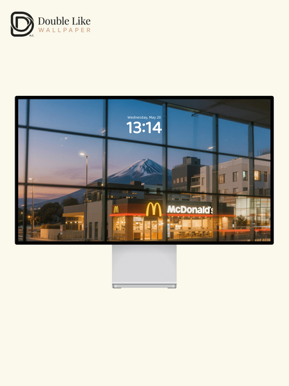 Mount Fuji McDonald's Twilight Window View Aesthetic Wallpaper Pack [#JJ20919]