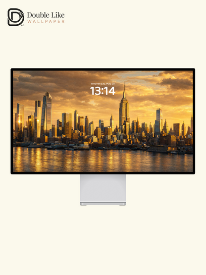 New York City Skyline Golden Sunset River Landscape Wallpaper Pack [#ZJYR004]