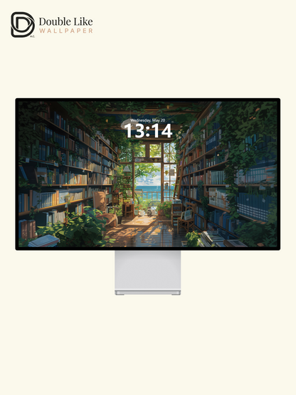 Cozy Seaside Library Reading Nook Healing Illustration Wallpaper Pack [#WGF004]