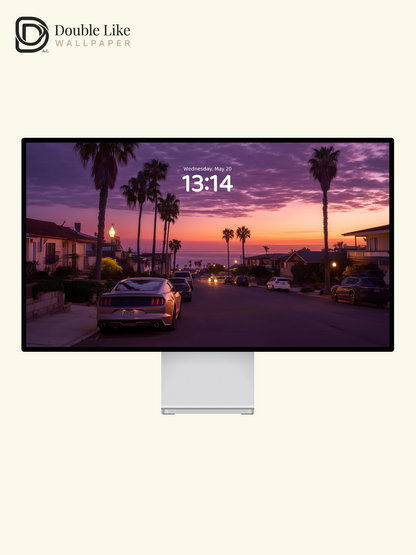 Purple Sunset Coastal Town Palm Trees Landscape Wallpaper Pack [#ZJYX0702]