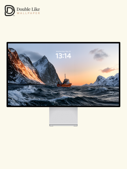 Arctic Fjord Golden Hour Orange Ship Aesthetic Wallpaper Pack [#JJ1407]