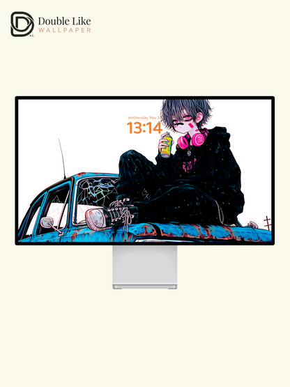 Retro Anime Boy Spray Paint Vintage Car Urban Grunge Aesthetic Wallpaper Pack [#HW1518]