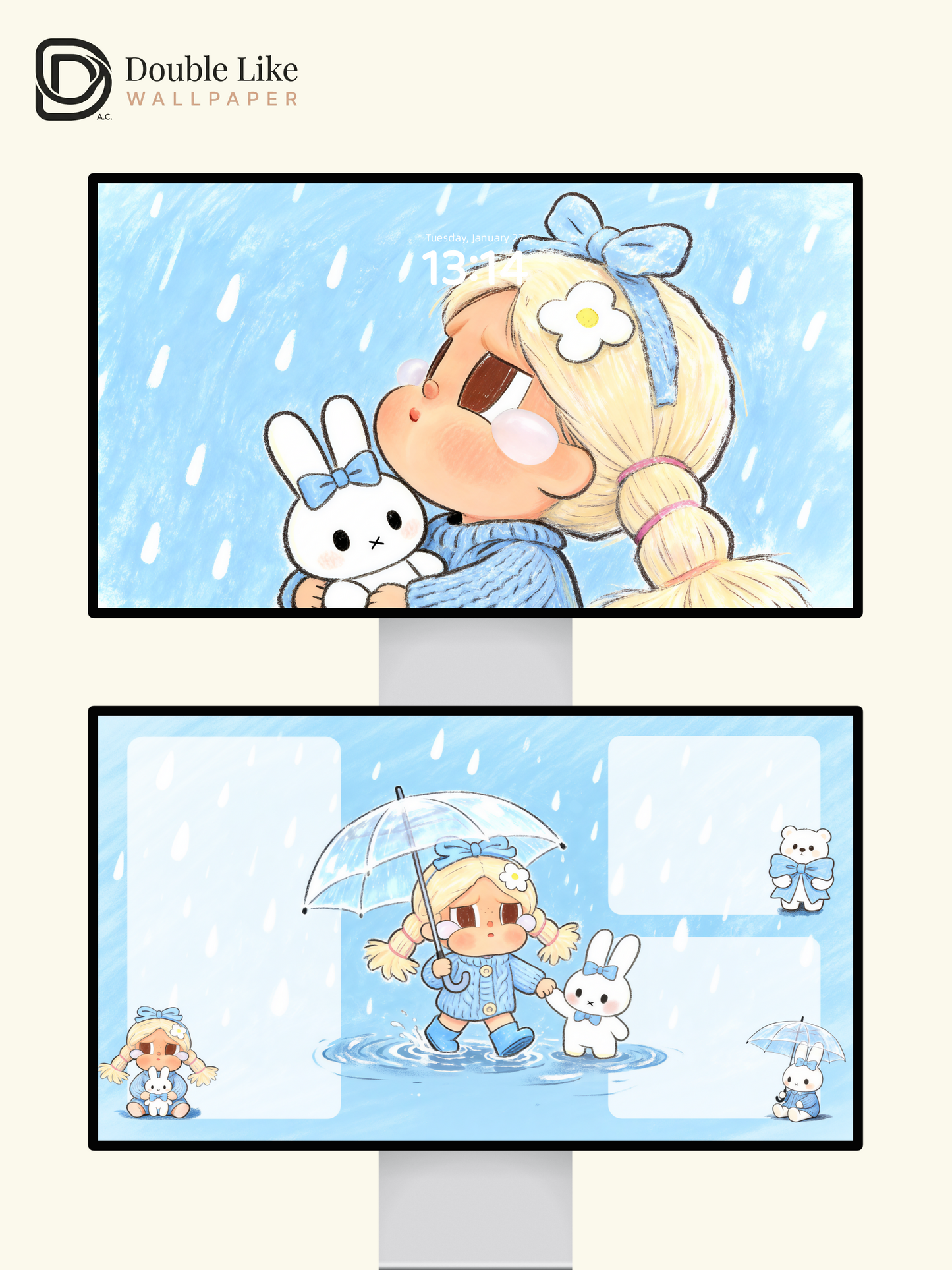 A Little Hug on a Rainy Day ☔💙 | Healing Cute Wallpaper Pack [#JJ400]