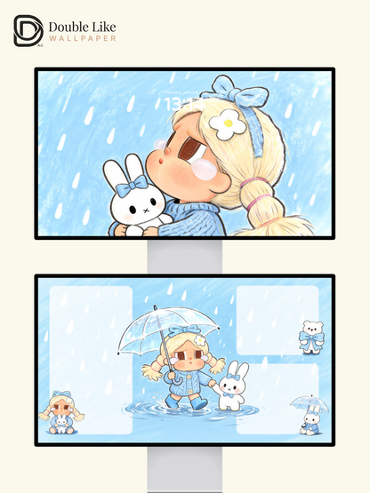 A Little Hug on a Rainy Day ☔💙 | Healing Cute Wallpaper Pack [#JJ400]