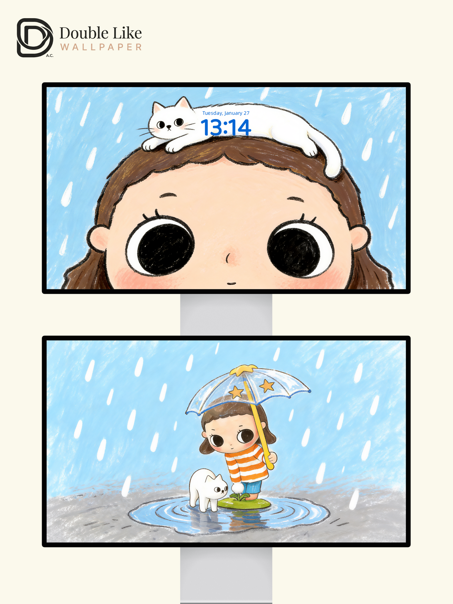 Rainy Day Little World My Cat Stays With Me Wallpaper Pack [#JJ398]