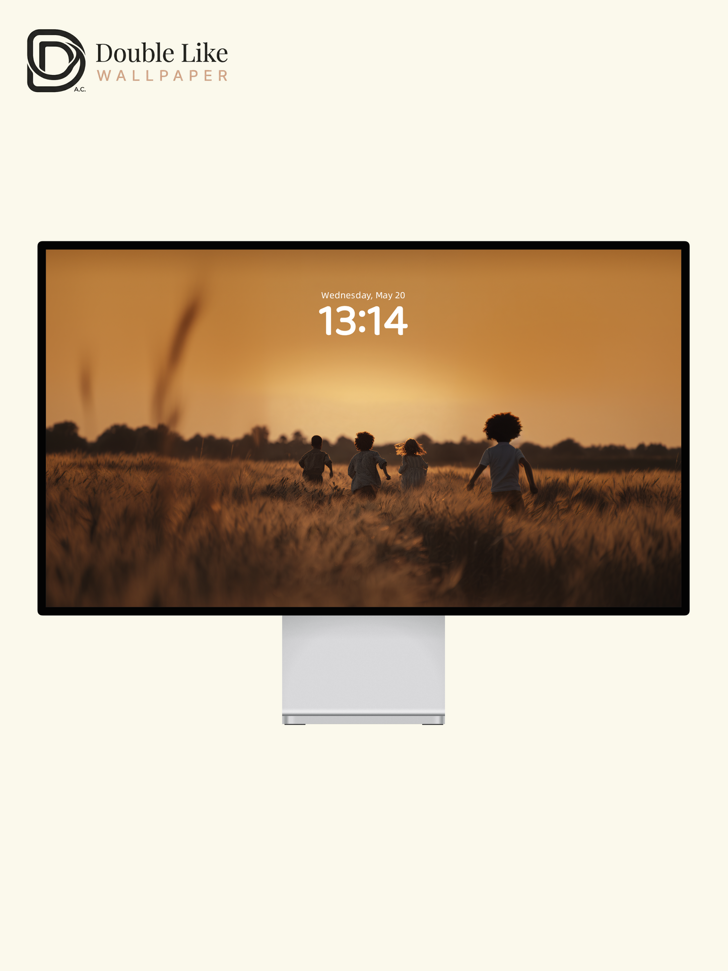 Golden Hour Children Running in Wheat Field Photography Wallpaper Pack [#JJ1212]