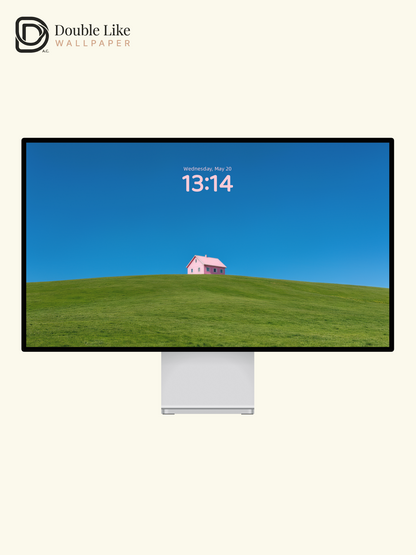 Minimalist Pink House on Green Hill Aesthetic Wallpaper Pack [#LFHL30605]