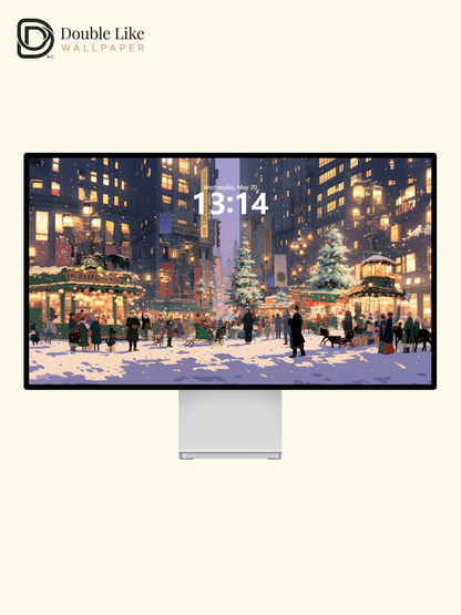 Cozy Christmas City Market Anime Inspired Aesthetic Wallpaper Pack [#WGF067]