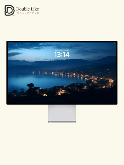 Blue Night City Lights Lakeside Mountains Wallpaper Pack [#ZJYX0130]