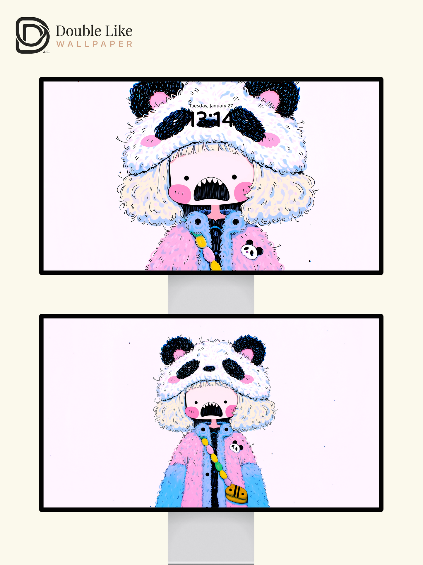Kawaii Anime Panda Hat Girl Colorful Aesthetic Wallpaper [#HW1477]