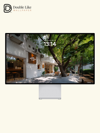 Sunlit Cafe Street Dappled Tree Shadow Aesthetic Wallpaper Pack    [#JJ1363]