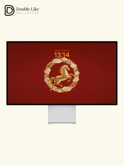 Red Background Gilded Galloping Horse Chinese Motivational Illustration Wallpaper Pack [#LFHL30209]