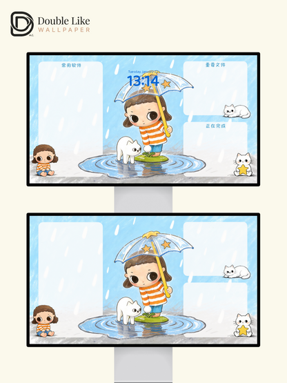 Rainy Day Little World My Cat Stays With Me Wallpaper Pack [#JJ398]