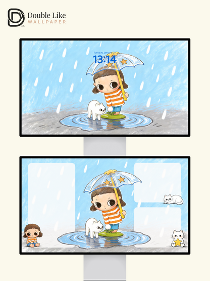 Rainy Day Little World My Cat Stays With Me Wallpaper Pack [#JJ398]