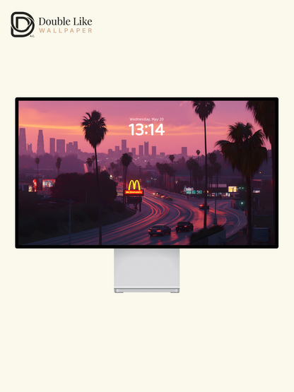 Cyberpunk Sunset Cityscape Palm Trees Aesthetic Wallpaper Pack [#ZJY132]