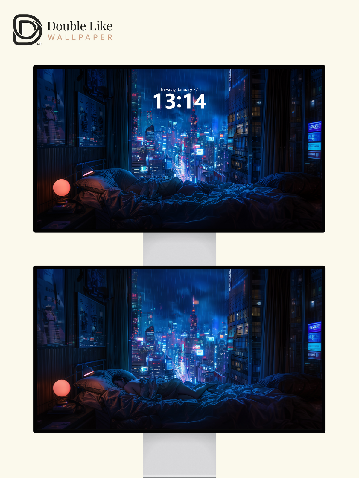 Rainy Cyberpunk City View Bedroom Anime Cozy Aesthetic Wallpaper Pack [#WGF098]