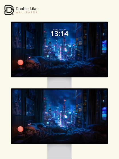 Rainy Cyberpunk City View Bedroom Anime Cozy Aesthetic Wallpaper Pack [#WGF098]