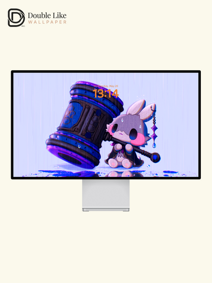 Cute Masked Bunny Giant Mallet Rainy Purple Aesthetic Wallpaper Pack [#HW1511]