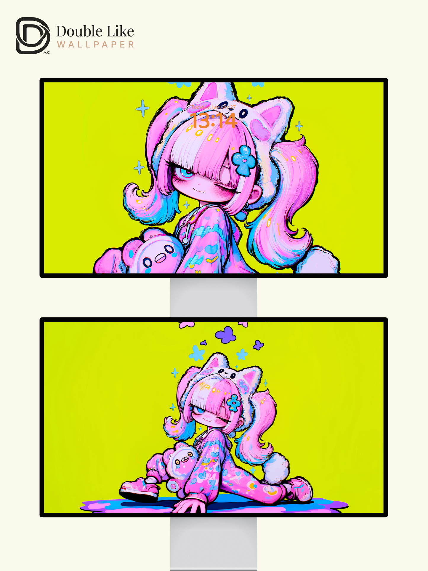 Neon Pop Art Anime Girl Cute Wallpaper Pack [#GG1364]